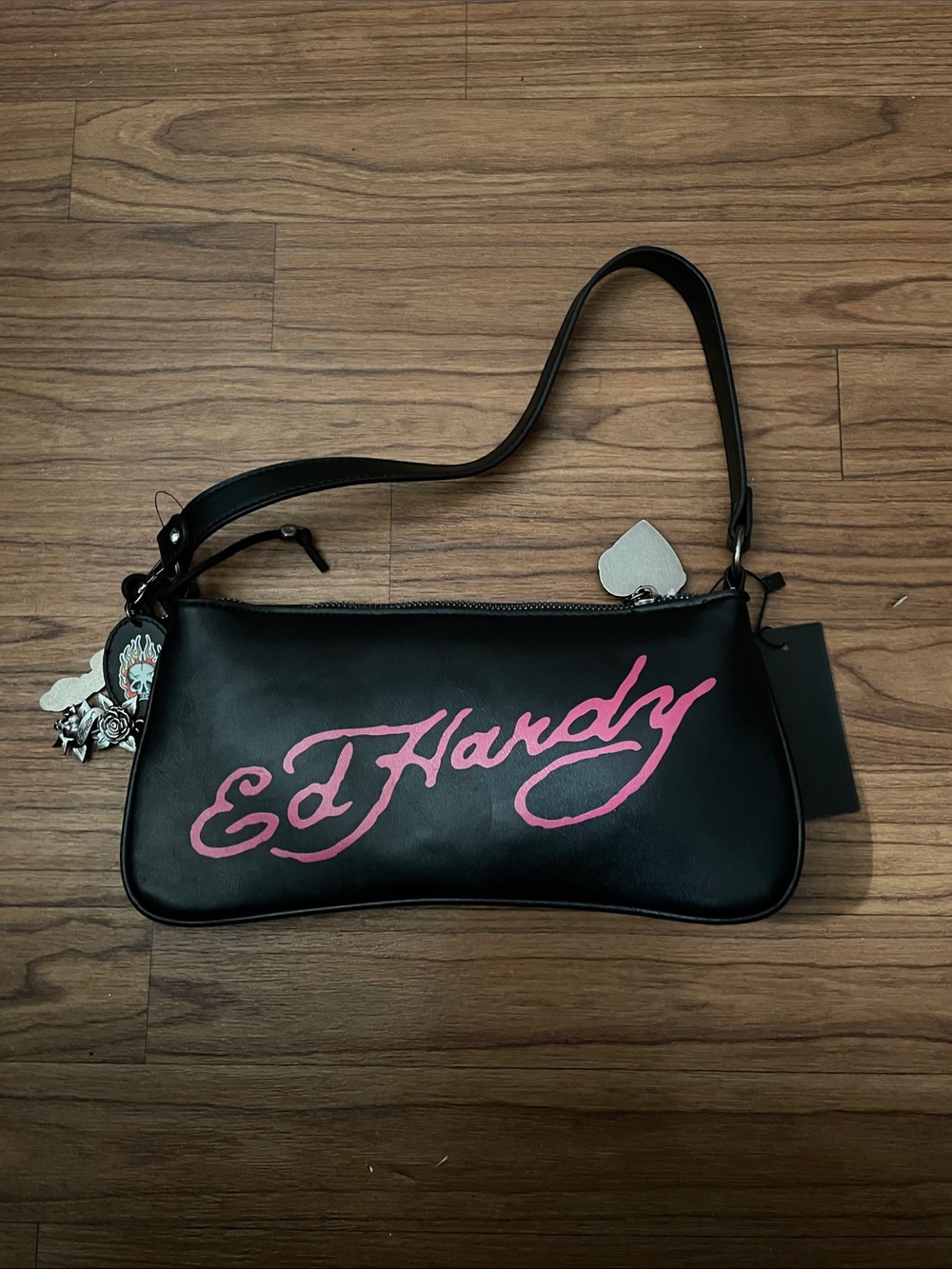 Ed Hardy Black Shoulder Bag Dead Alive Sequin Unicorns - Picture 2 of 6